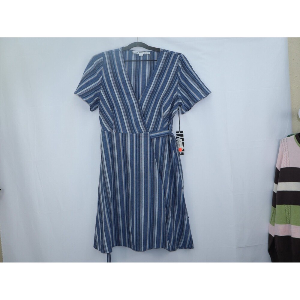 new Hyfve Striped Wrap midi short sleeve Dress Size L workwear casual summer